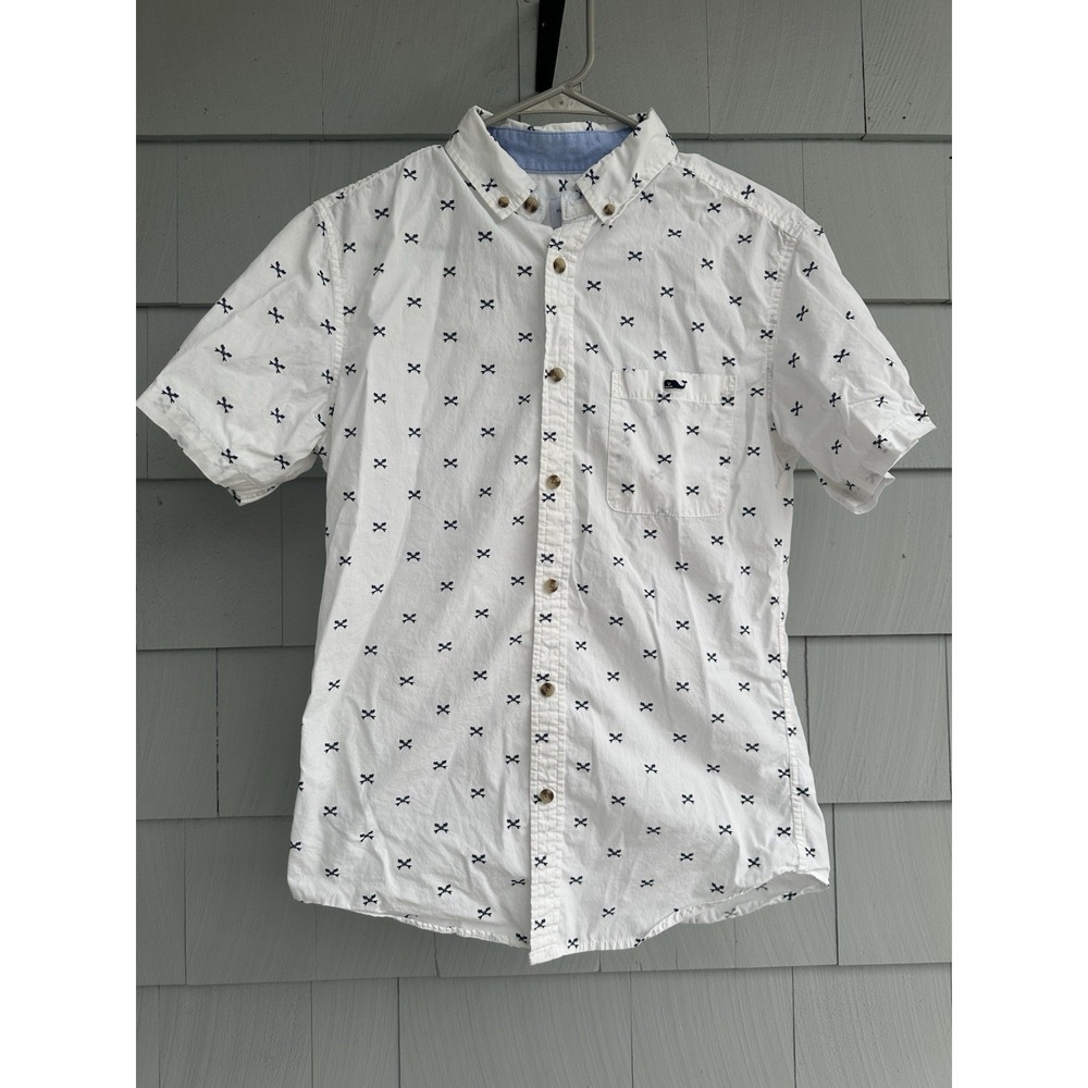 Vineyard Vines & Target Collab Mens Fishbone Pattern White Cotton Shirt Sz S